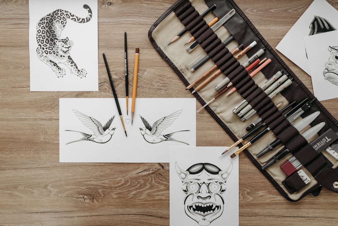 Tattoo designs and professional artist tools
