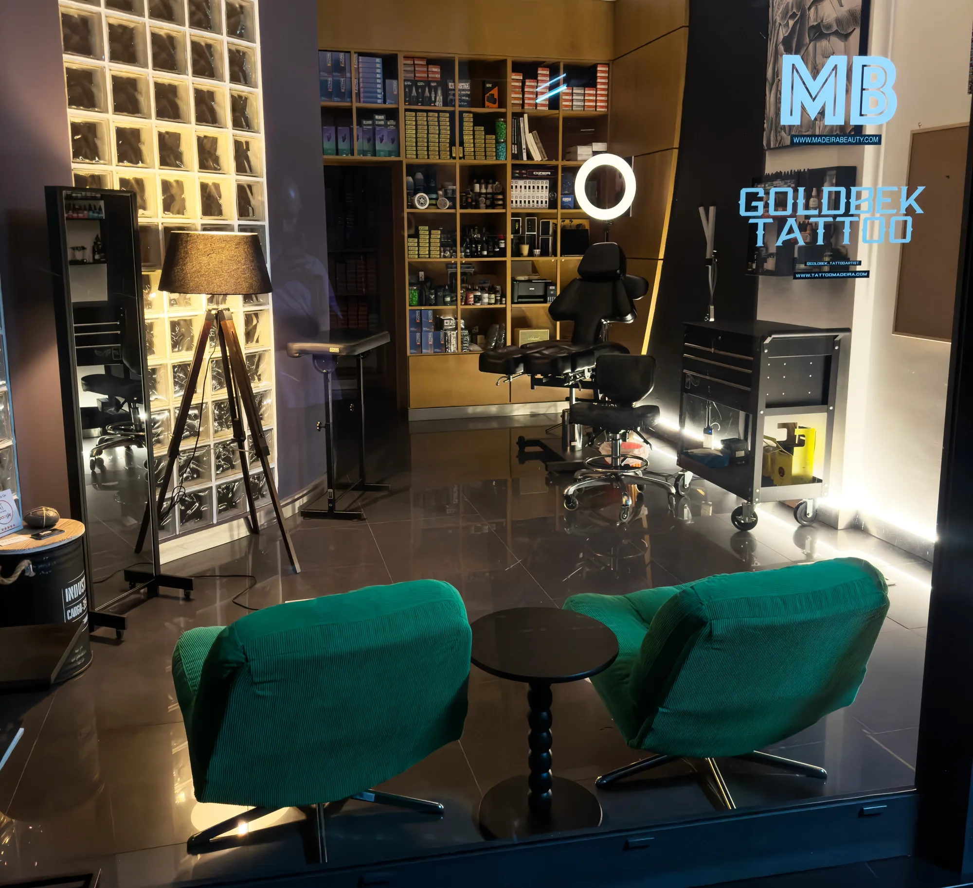 Interior of Goldbek private tattoo studio in Funchal
